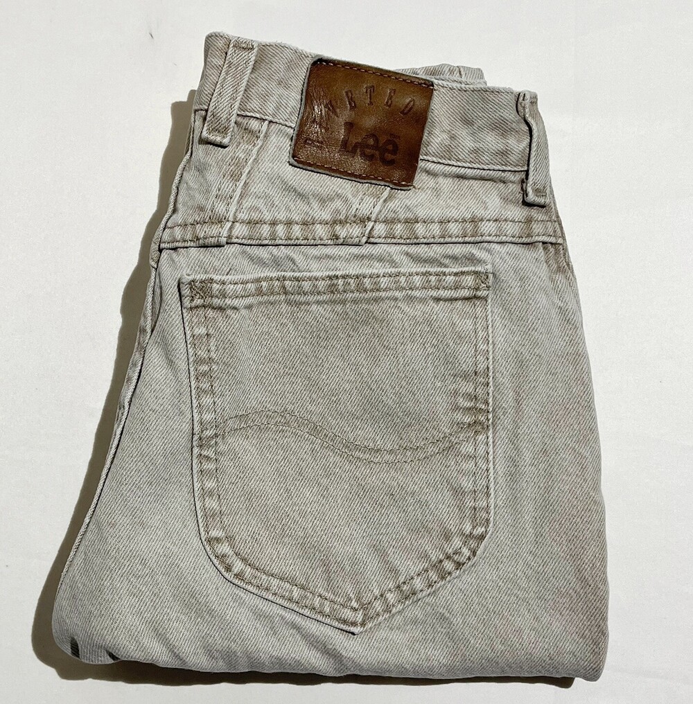 Vintage Lee Jeans Womens 27 High Rise Tapered Riveted USA Tan Long Inseam